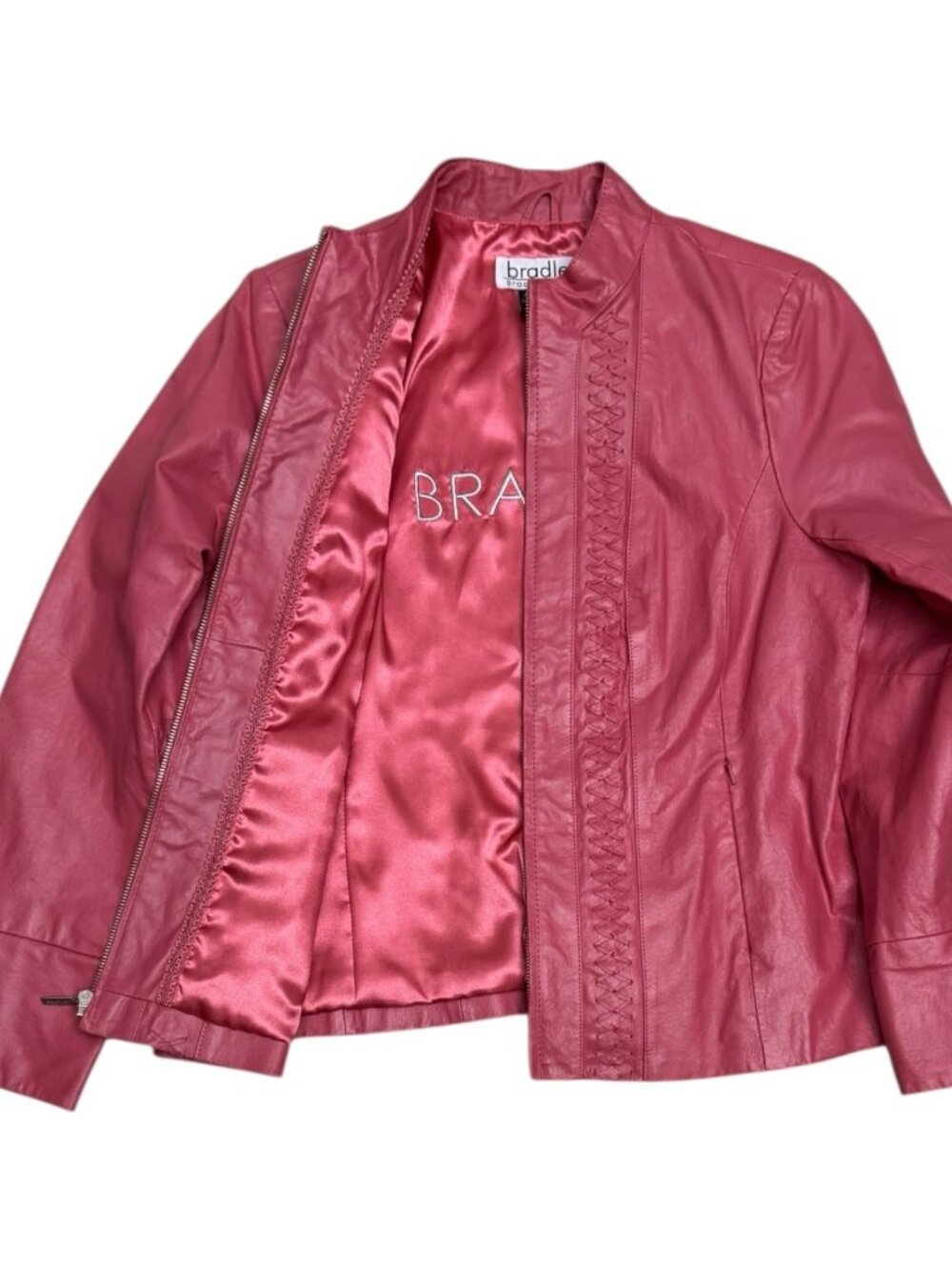 BRADLEY BAYOU Genuine Leather Pink Designer Vintage Y2K Jacket Womens Medium